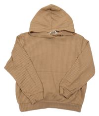 Hnědá žebrovaná úpletová mikina s kapucí H&M