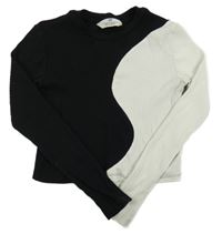 Černo-bílé žebrované crop triko H&M