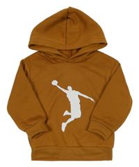 Hnědá teplá mikina se sportovcem a kapucí 