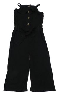 Černý žebrovaný kalhotový overal s páskem River Island