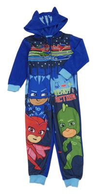 Kobaltově modrá fleecová kombinéza PJ Masks s kapucí 