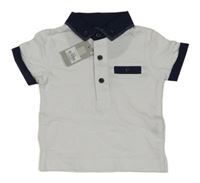 Nové - bílo-tmavomodré pruhované vzorované polo tričko PRIMARK