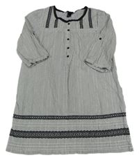 Černo-bílé pruhované plátěné šaty s krajkou H&M