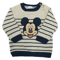 Smetanovo-tmavopetrolejový pruhovaný svetr s Mickey Disney