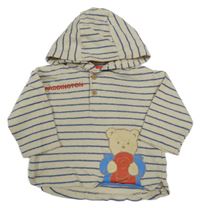 Béžovo-modrá pruhovaná lehká mikina s Paddingtonem a kapucí George