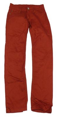 Cihlové skinny plátěné kalhoty Zara
