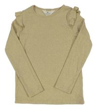 Zlaté žebrované třpytivé triko s volánky H&M