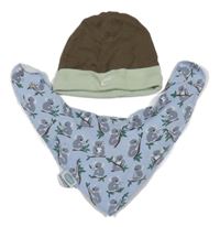 2set - Khaki-světlezelená čepice + světlemodrý slinták s koalami 