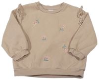 Hnědá mikina s výšivkami květů H&M
