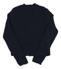 Tmavomodré žebrované crop triko Tom Tailor