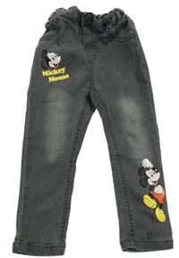 Tmavoošedé skinny teplákové rifle s Mickey Disney