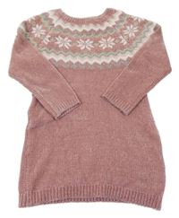 Starorůžové melírované žinylkové svetrové šaty s vločkami PRIMARK