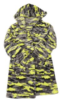 Šedo-černo-křiklavě žlutý army plyšový župan s kapucí V BY VERY