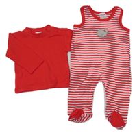 2Set - Červeno-bílé pruhované dupačky s velrybou + červené triko Schnizler