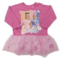 Růžové šaty s Barbie a tylovou květovanou sukní 