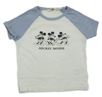 Bílo-modré žebrované crop tričko s Mickeym H&M
