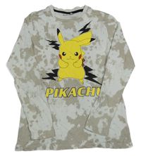 Bílo-béžové batikované triko Pikachu