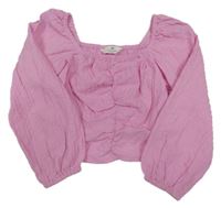 Růžové mačkané crop triko s nařasením H&M