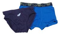 2set - tmavomodré slipy s raketou + modré boxerky 