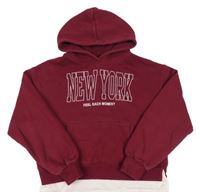 Vínovo-bílá oversize crop mikina s nápisem a kapucí Zara