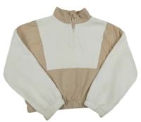 Bílo-béžová crop mikina se šusťákovými prvky Primark