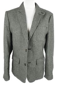 Pánské šedo-černé vzorované vlněné sako H&M vel. 32R