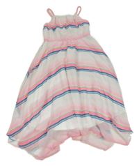 Bílo-barevné pruhované šifonové asymetrické šaty H&M