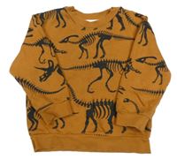 Hnědá mikina s kostrami dinosaurů H&M