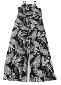 Černo-bílý kalhotový palazzo overal s listy H&M