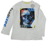 Nové - Bílé triko s lebkou a nápisy F&F