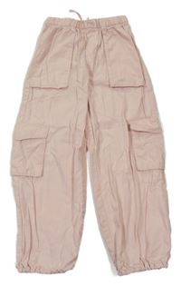 Světlerůžové plátěné cargo cuff kalhoty H&M