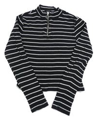 Černo-bílé pruhované žebrované crop triko s rolákem New Look
