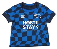 Cobaltově modro-tmavomodré kostkované funkční sportovní tričko s logem UMBRO