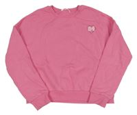 Růžová oversize crop teplá mikina se srdíčkem z nápisů a číslem M&S