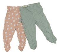 Nové - 2set - 2x polodupky - světlerůžové puntíkaté + zelené Sinsay