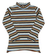 Hnědo-modro-bílé pruhované triko se stojáčkem Europe Kids