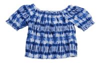 Tmavomodro-bílé batikované crop tričko Zara