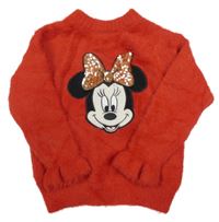 Růžový chlupatý svetr s Minnie C&A