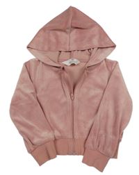 Růžová sametová crop propínací mikina s kapucí H&M