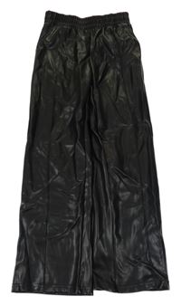 Černé koženkové wide leg kalhoty s puky Y.F.K.