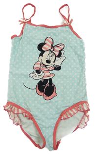 Světlemodro-růžové puntíkaté plavky s Minnie 