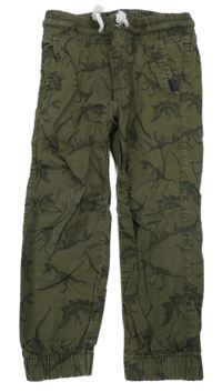 Khaki plátěné cuff kalhoty s dinosaury zn.H&M