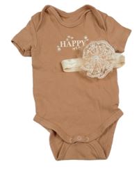 2set - Starorůžové body s nápisem + pudrová čelenka s květem