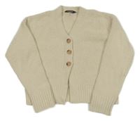 Smetanový chlupatý žinylkový crop propínací svetr Primark