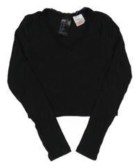 Černé žebrované crop triko s krajkou H&M