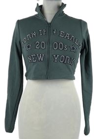 Dámská šedá crop propínací mikina s nápisy Bershka 