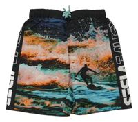 Černo-růžovo-modré vzorované plážové kraťasy s nápisem H&M