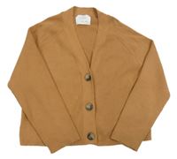 Medový žebrovaný úpletový propínací oversize crop svetr ZARA