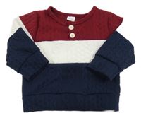 Tmavomodro-bílo-červená vzorovaná mikina s knoflíčky