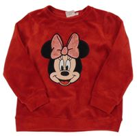 Červená plyšová mikina s Minnie Disney
